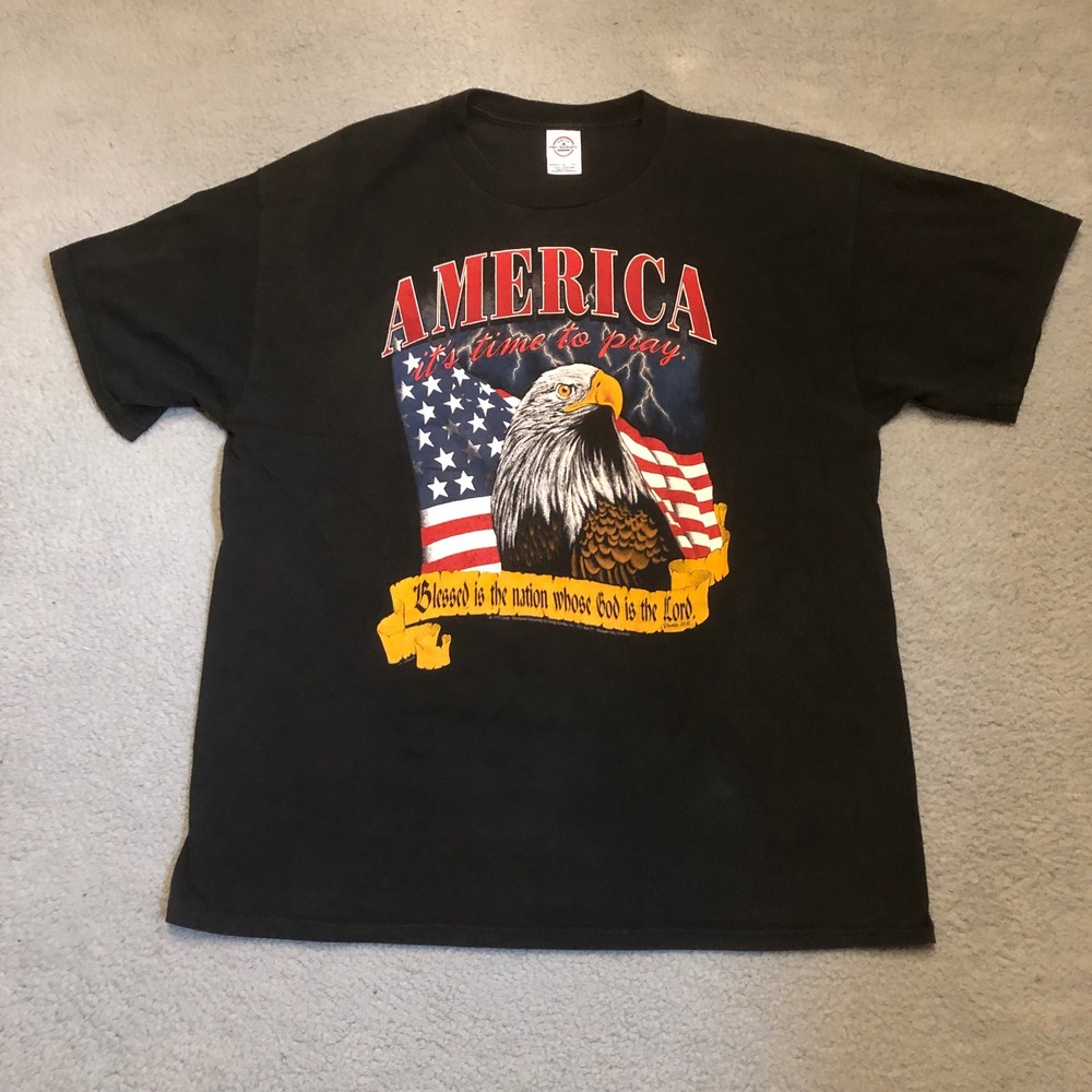 Vtg 1995 Living Epistles Single Stitch America Time to Pray Eagle T Shirt XL